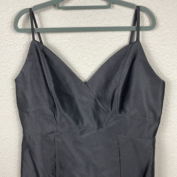 NWT Alfred Sung D758 Bridesmaid Dress Black Satin Maxi Trumpet Slit Sz 18 - Picture 3 of 10